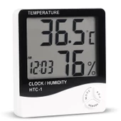Termometre ısı nem ölçer LCD dijital ekranlı saatli termometre - 2