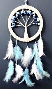 Mavi Beyaz Kuş Tüylü Hayat Ağacı Duvar Süsü thumbnail 1