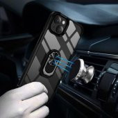 Apple iPhone 14 Kılıf Yüzüklü Standlı Şeffaf Mola Kapak - 1