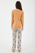 Pierre Cardin 8425 Good Things Take Time Camel Kadın Uzun Kol Pijama Takım thumbnail 5