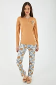 Pierre Cardin 8425 Good Things Take Time Camel Kadın Uzun Kol Pijama Takım thumbnail 1