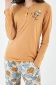 Pierre Cardin 8425 Good Things Take Time Camel Kadın Uzun Kol Pijama Takım thumbnail 4