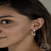 Swarovski Crystal Taşlı Gümüş Beyaz Kalp Sallantılı Kadın Küpe thumbnail 1