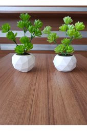 Beton Saksıda Yapay Masa Çiçeği 2 li Set - 2