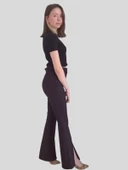 İspanyol Paça Siyah Renk Yırtmaç Detay Pantolon - 3