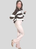 İspanyol Paça Krem Renk Yırtmaç Detaylı pantolon - 2