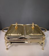Lara Home Queen Anne Altın Kaplama İki Bölmeli Isıtmalı Yemek Servislik 41x28x19 cm - 1