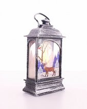 Noel Temalı Led Titreyen Mumlu Mini Fener Asma Kulplu Gri - 5