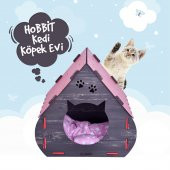 Mini Hobbit Doğal Ahşap Pati Detaylı Kedi Köpek Evi - 3