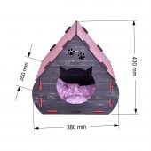 Mini Hobbit Doğal Ahşap Pati Detaylı Kedi Köpek Evi - 4