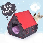 Mini Hobbit Doğal Ahşap Pati Detaylı Kedi Köpek Evi - 7