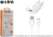 S-link SL-EC12M 2100MA Ev Şarj 11W + 2.4A Micro USB Kablolu Beyaz Şarj Adaptör Seti thumbnail 1