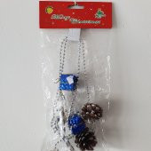 Yılbaşı Yeniyıl Ağacı Süsü Baston Şeker Hediye Kutusu, Kozalaklar  ve Zincir Set MAVİ - 1