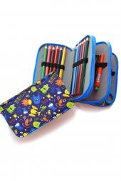 Kalem Kutusu Monster Sevimli Canavarlar Kawai Organizer Kalemkutu Vegan Deri Üç Bölmeli Kalemlik thumbnail 2