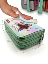 Unicorn Şeker Temalı Kalemkutu Modelist Kalem Kutusu Vegan Deri Üç Bölmeli Kalemlik thumbnail 6