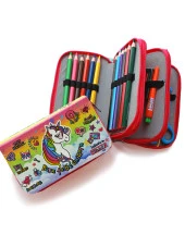 Kalem Kutusu Unicorn Pembe Cool Tarz Kawai Organizer Kalemkutu Üç Bölmeli Kalemlik - 2