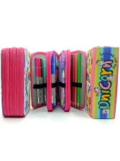Kalem Kutusu Unicorn Pembe Cool Tarz Kawai Organizer Kalemkutu Üç Bölmeli Kalemlik - 4