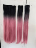 Siyah Pembe Düz Uzun Yarım Ay Saç –  3 Parça Çıt Çıt 80cm. 270 gr. VIP SERI - 1