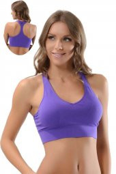 Mor V Yaka Kaplı Sport Büstiyer - 2