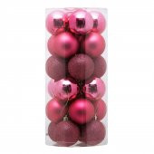 Asılabilir Yılbaşı Yeniyıl Ağacı Süsü 6cm Top PEMBE 24 lü Christmas Tree Ornaments Yeni Yıl Süsleri - 1