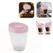 Piev Kapaklı El Yakmaz Şeffaf Çay Kahve Termos Bardak Pembe - 1