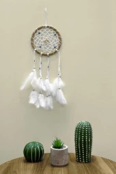 Nazar Boncuklu Düş Kapanı Hand Made Dreamcatcher Kuş Tüyü Duvar Süsü Ev Dekor 13431 - 1