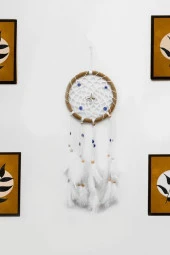 Nazar Boncuklu Düş Kapanı Hand Made Dreamcatcher Kuş Tüyü Duvar Süsü Ev Dekor 13431 - 4