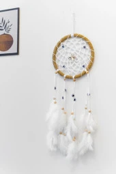 Nazar Boncuklu Düş Kapanı Hand Made Dreamcatcher Kuş Tüyü Duvar Süsü Ev Dekor 13431 - 5