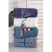 Louis Marie | Marin | 30x50 cm | Nakışlı |%100 Pamuk | 4 Renk | 4 Adet | Mutfak Havlusu Seti - 2
