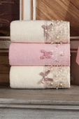 Louis Marie | 50x90 cm | Clover | Nakışlı | Dantelli | Pamuk | Pudra-Krem |4 Adet| El Yüz Havlu Seti - 2