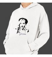 Kişiye Özel Siyah Beyaz Fotoğraf Baskılı Kapşonlu Beyaz Unisex Sweatshirt HK2361 - 2