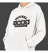 Kişiye Özel Tarih Baskılı Kapşonlu Beyaz Unisex Sweatshirt HK2359 - 1