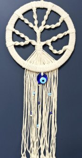 Nazar Boncuklu Ekru Renk Makrome Hayat Ağacı Duvar Süsü thumbnail 1