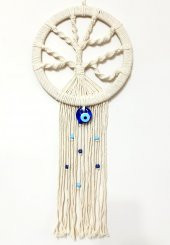 Nazar Boncuklu Ekru Renk Makrome Hayat Ağacı Duvar Süsü thumbnail 2