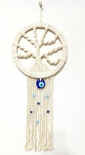 Nazar Boncuklu Ekru Renk Makrome Hayat Ağacı Duvar Süsü thumbnail 3