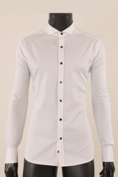 Uzun Kol Slim Fit Damatlık Beyaz Gömlek - 1