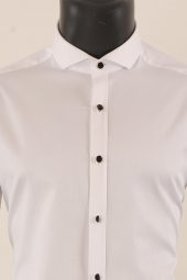 Uzun Kol Slim Fit Damatlık Beyaz Gömlek - 4