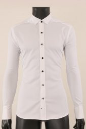 Uzun Kol Slim Fit Damatlık Beyaz Gömlek - 2
