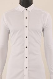 Uzun Kol Slim Fit Damatlık Beyaz Gömlek - 3