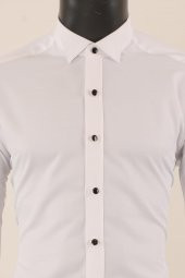 Uzun Kol Slim Fit Damatlık Beyaz Gömlek - 4