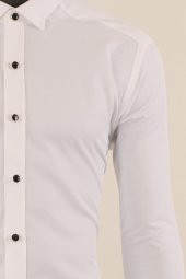 Uzun Kol Slim Fit Damatlık Beyaz Gömlek - 5