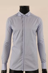Uzun Kol Slim Fit Damatlık Mavi Gömlek - 2