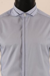 Uzun Kol Slim Fit Damatlık Mavi Gömlek - 4