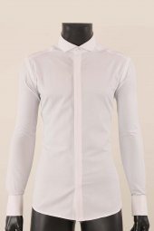 Uzun Kol Slim Fit Damatlık Beyaz Gömlek - 1