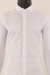 Uzun Kol Slim Fit Damatlık Beyaz Gömlek - 3