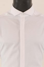 Uzun Kol Slim Fit Damatlık Beyaz Gömlek - 4