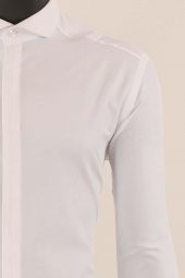 Uzun Kol Slim Fit Damatlık Beyaz Gömlek - 5