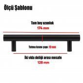 Mobilya Dolap Kapak Çekmece Kulpu Kulbu 128 mm Mat Siyah Metal Kulp - 2