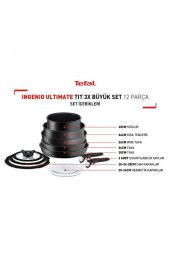 Tefal L76490 Ingenio Titanyum 3X Ultimate Büyük Tava ve Tencere Seti 12 Parça thumbnail 2