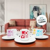 Love Temalı 6'lı Kahve Fincan Seti-009 - 1